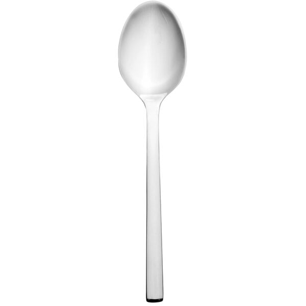 A Walco stainless steel demitasse spoon with a black handle and silver spoon bowl.