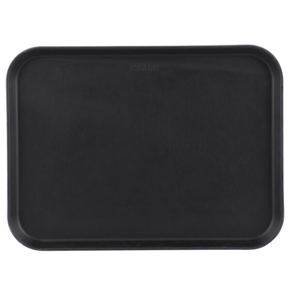 A black rectangular Cambro non-skid serving tray.