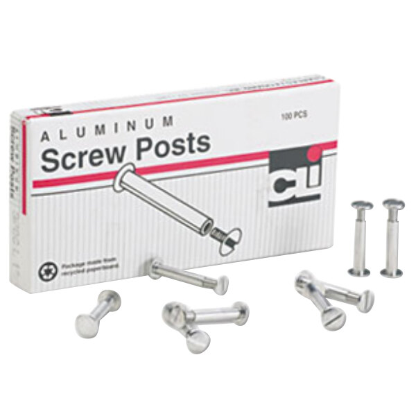 A box of 100 Charles Leonard aluminum binding screw posts.