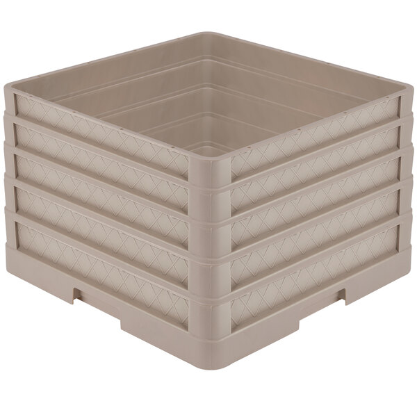 A Vollrath beige plastic dish rack with closed sides and beige extenders.