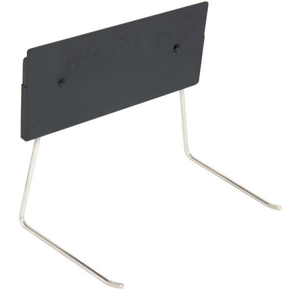 A black rectangular metal stand with a black plastic holder holding 16 discs.