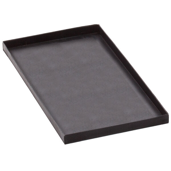 A black rectangular Teflon-coated solid bottom basket.