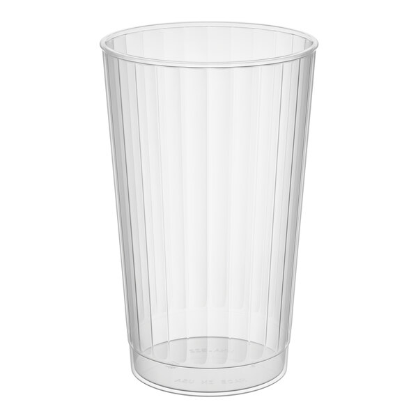 A clear plastic fluted tumbler with a 12 oz. capacity.