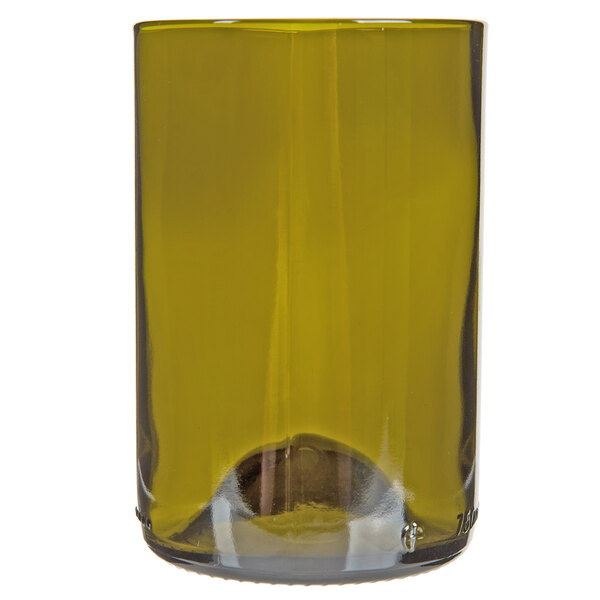 A Libbey dark olive wine bottle tumbler with a black rim.