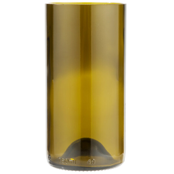 A dark olive Libbey wine tumbler with a brown rim.
