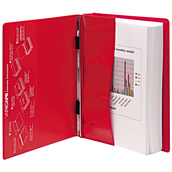 A red Charles Leonard Varicap6 binder with a graph inside.