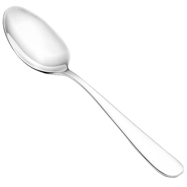 A Walco 18/10 stainless steel dessert spoon with a silver handle on a white background.
