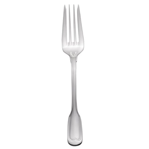 A silver Walco Luxor salad fork with a black top.