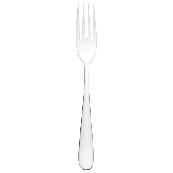 A close-up of a Walco stainless steel dinner fork with a white handle.