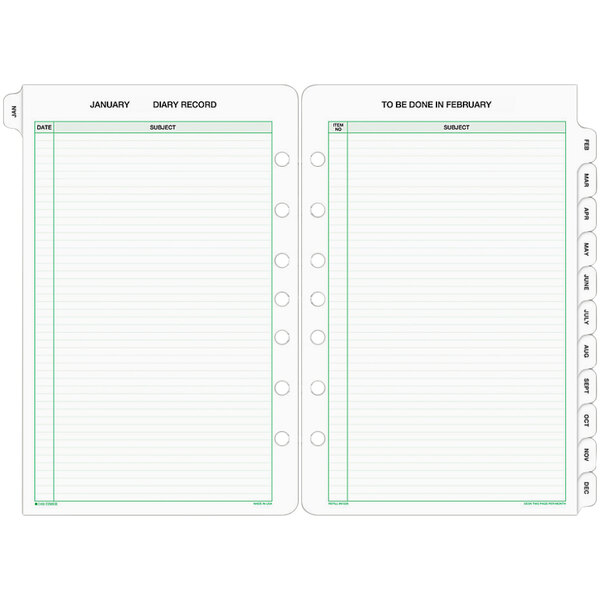 Day-Timer 87229 5 1/2" x 8 1/2" White / Green Monthly 2020 Planner Refill