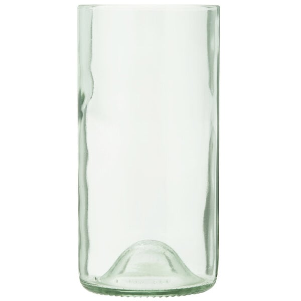 A clear glass with a curved bottom.