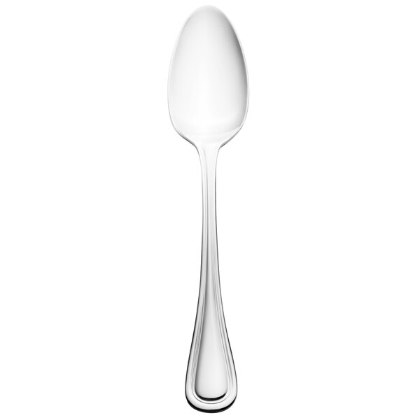 A Walco stainless steel dessert spoon with a silver handle on a white background.
