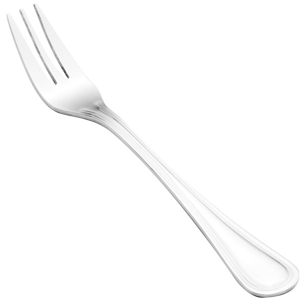 A close-up of the Walco Lisbon cocktail fork with a white handle.