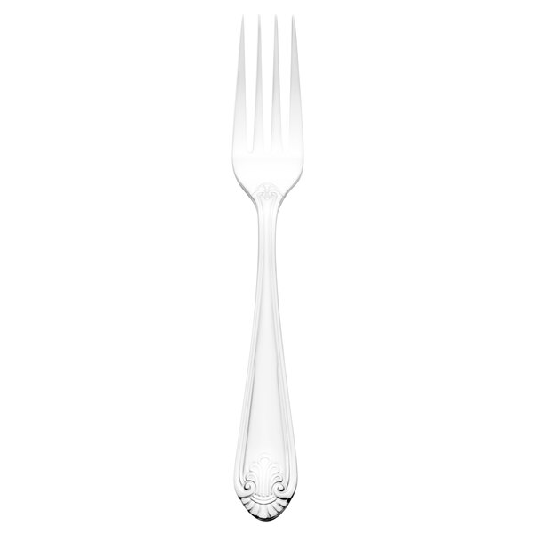 A silver Walco Danish Pride dinner fork with a design on the handle.