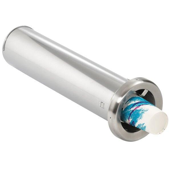 A silver stainless steel Vollrath in-counter cup dispenser.