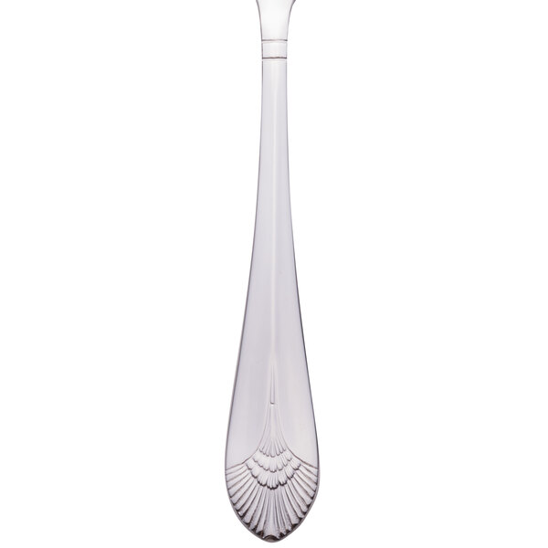 A close up of the handle of a Walco Meteor stainless steel dinner fork.