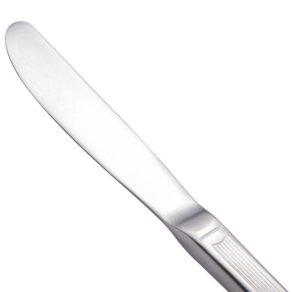 A close-up of a Walco Bosa Nova stainless steel butter knife with a silver handle.