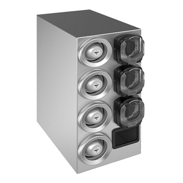 Vollrath K58843 Stainless Steel 4-Slot 8 - 44 oz. Countertop Cup Dispenser Cabinet with 3 LidSaver® 3 Dispensers and 1 Straw Pocket