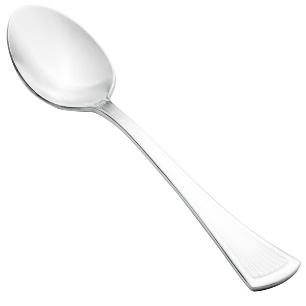 A close-up of a Walco stainless steel spoon with a silver handle.