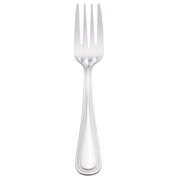 A Walco stainless steel salad fork with a beaded design on the handle.