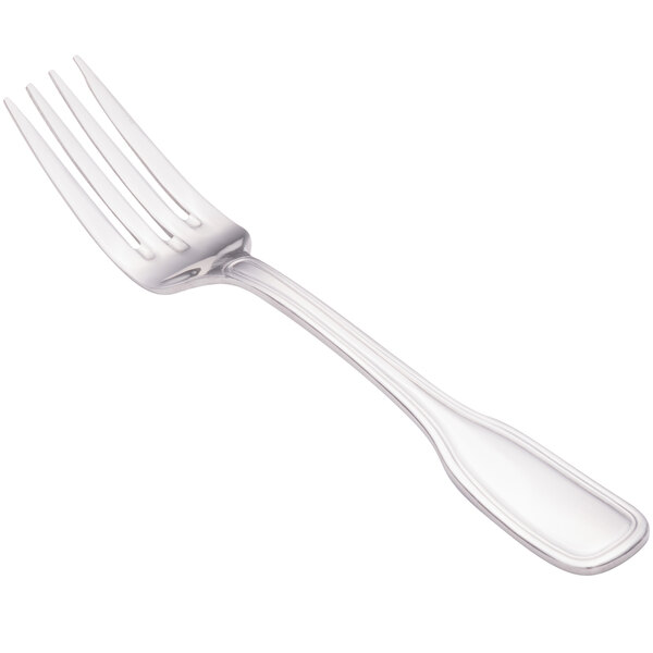 A close-up of a Walco Saville stainless steel salad fork with a silver handle.