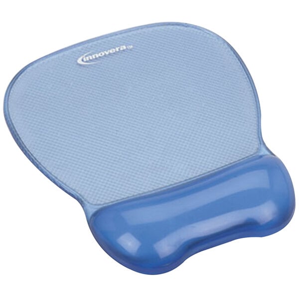 An Innovera blue mouse pad with a gel wrist rest.