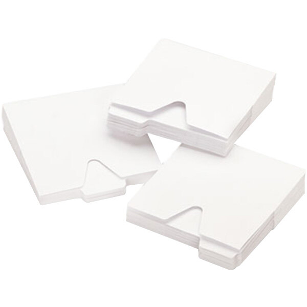 Three white Vaultz CD file folder boxes, one open and two closed.