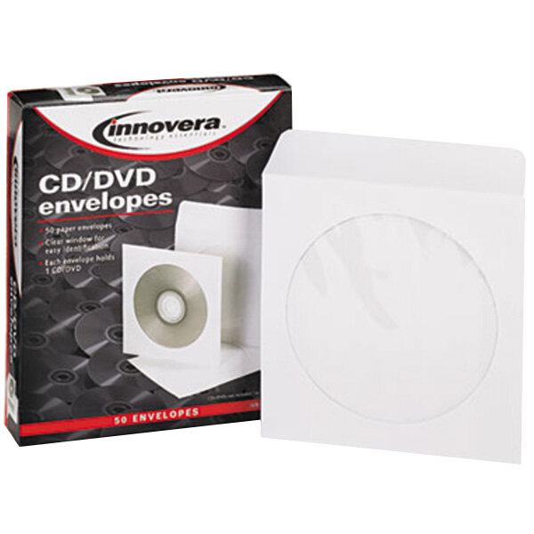 Innovera 39403 5" x 5" White CD / DVD Sleeve 50/Pack