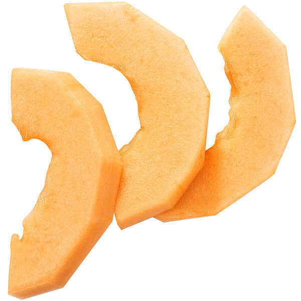 A group of orange slices of melon cut with a Robot Coupe 3/8" slicing disc.