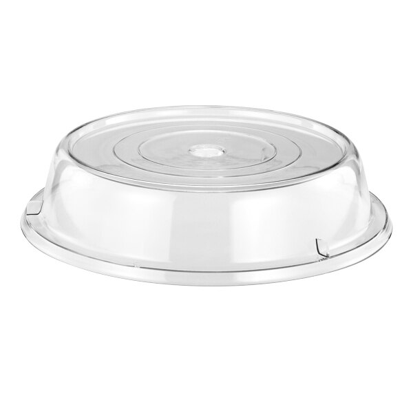 A clear plastic lid for a plate.