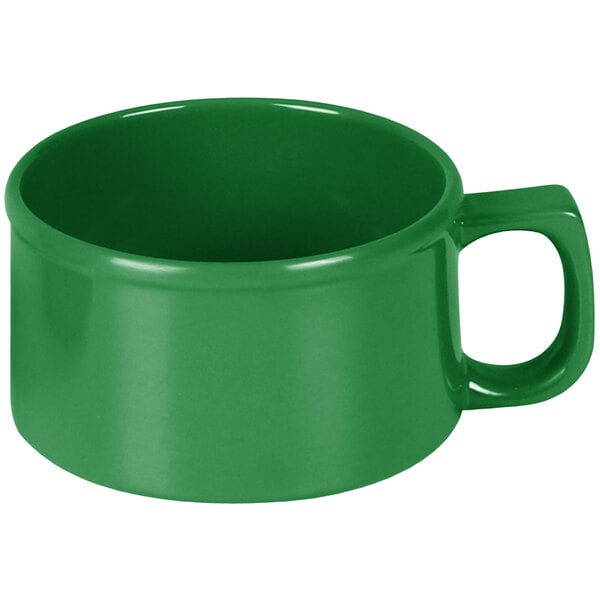 A green Thunder Group melamine soup mug with a handle.