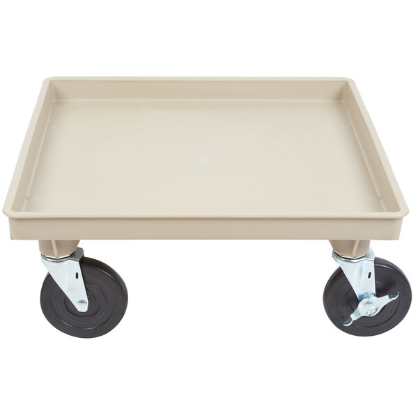 A white rectangular Vollrath rack dolly base with wheels.