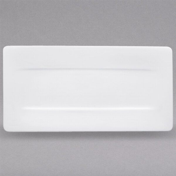 A white Villeroy & Boch rectangular bone porcelain plate with a small white border.