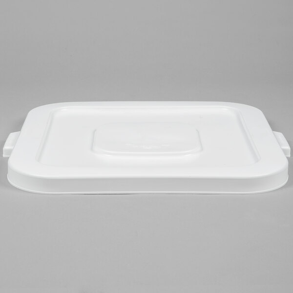 A white plastic Continental lid with black handles.