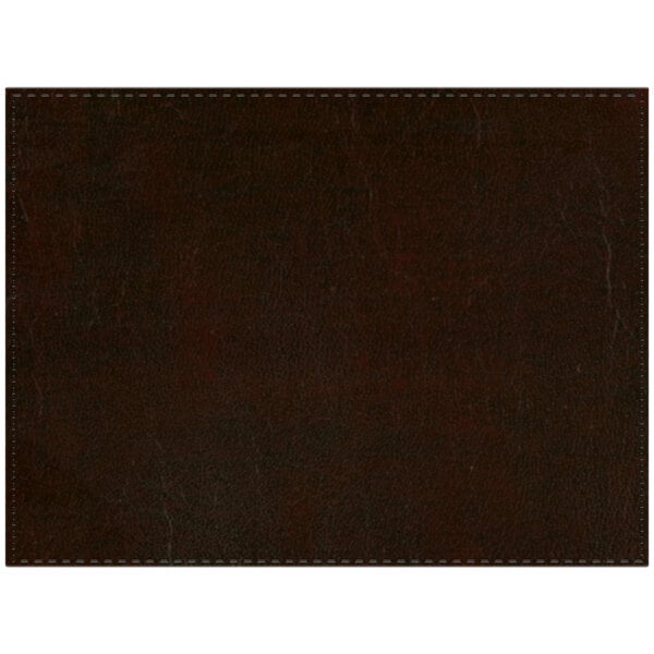 A customizable brown leather rectangle placemat with black stitching.