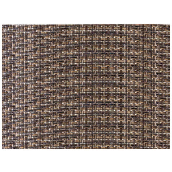 A brown woven vinyl rectangle placemat with a black border.