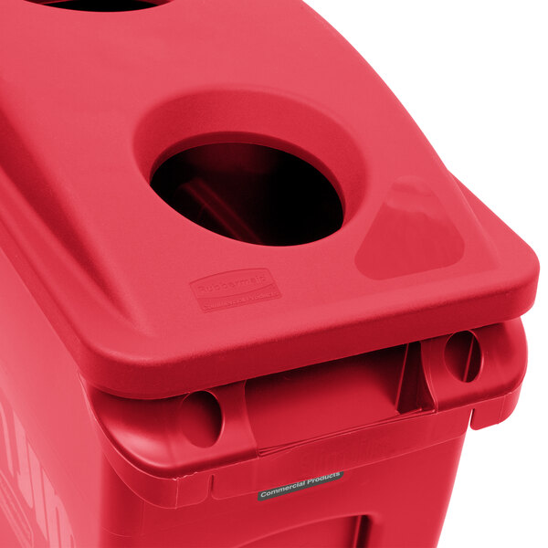 Rubbermaid Slim Jim 23 Gallon Red Rectangular Trash Can with 2 Hole Lid