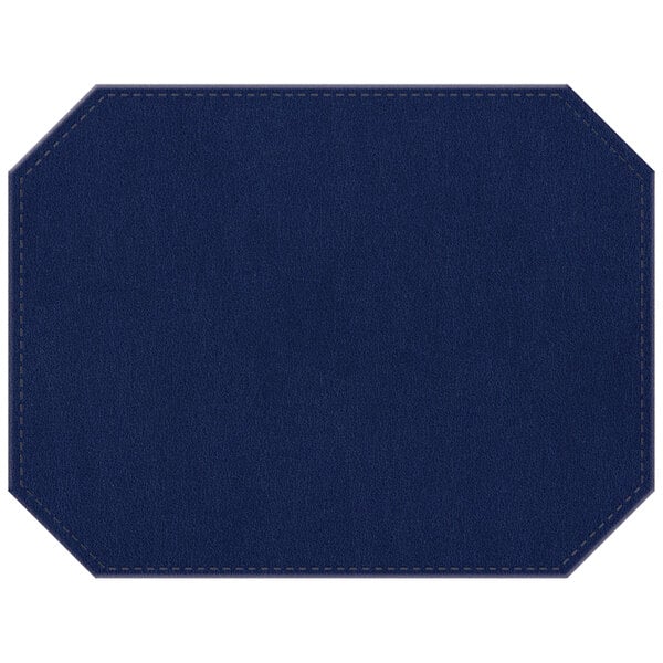 A blue rectangular placemat with octagon stitching in the border.