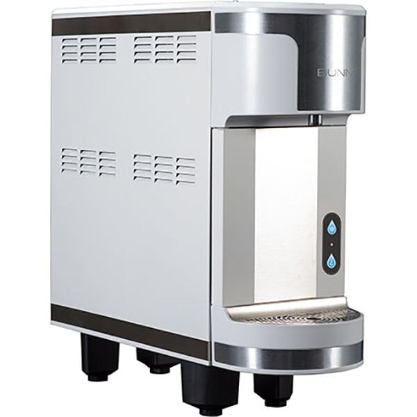 A white Bunn Refresh countertop water dispenser with silver accents.