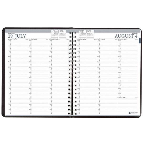 A spiral-bound black and white House of Doolittle planner with a calendar on it.