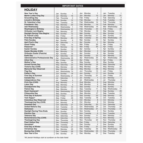 A House of Doolittle academic appointment book with black ruled pages and a table of days of the week.