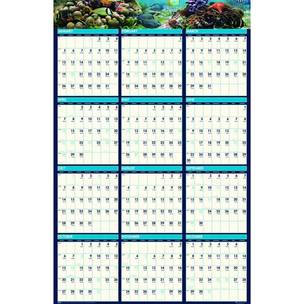 A House of Doolittle reversible wall calendar with sea life scenes including fish and coral.