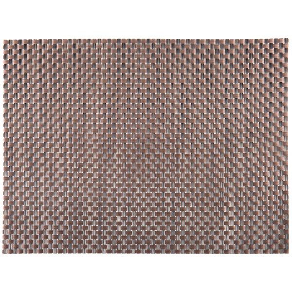 A bronze and brown woven rectangular placemat with a border.