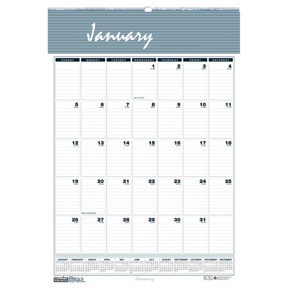 A House of Doolittle wall calendar with numbers and a blue background.