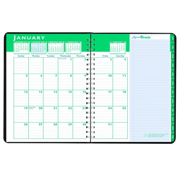 A white and black House of Doolittle calendar with green and white numbers.