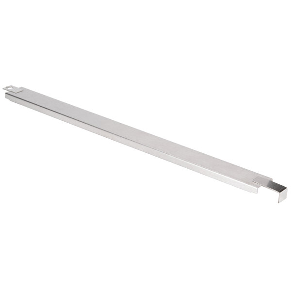 A long silver metal bar with holes.