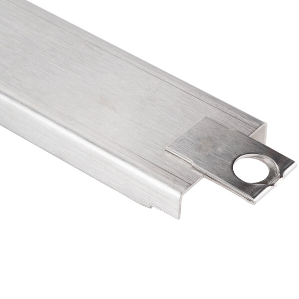 A silver metal Master Bilt lid lock kit strip with a hole in the middle.