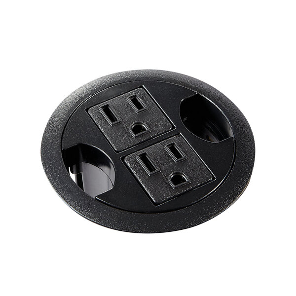 A black round outlet with three outlets.