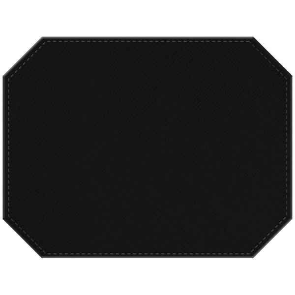 A black octagon placemat with stitching.