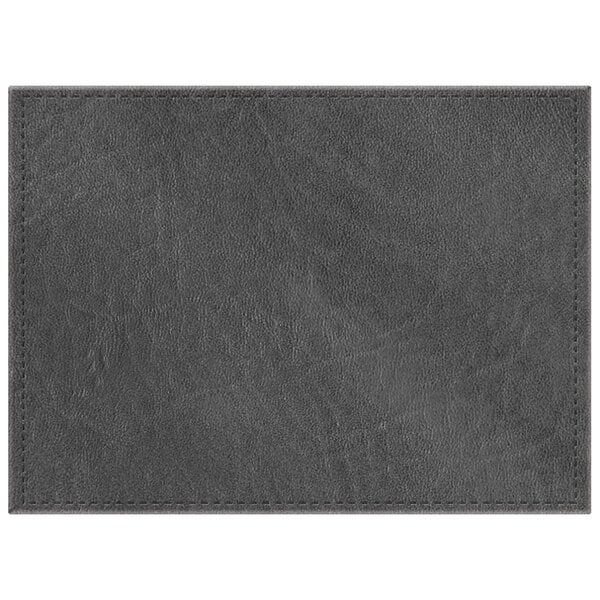 A black hardboard and faux leather rectangular placemat with a gray border.